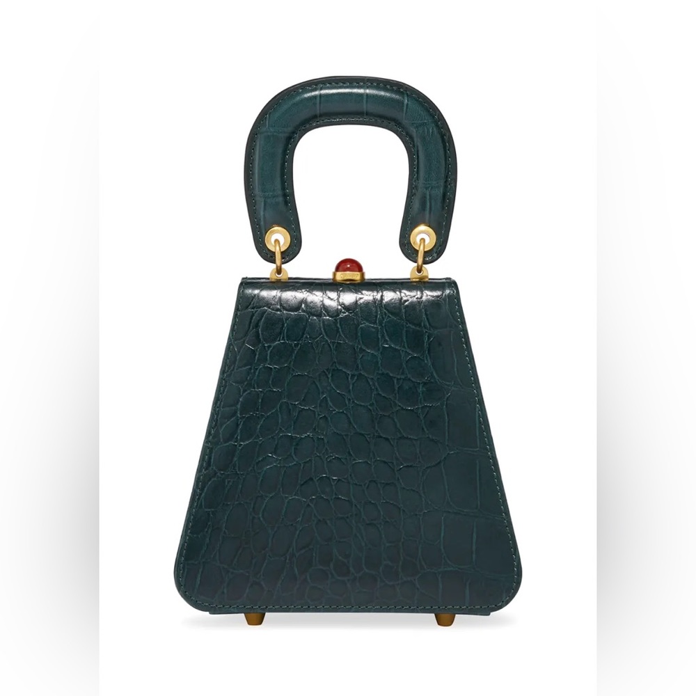 Staud Kenny Croc Embossed Bag in Ivy Green